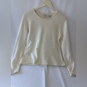 Andrea Viccaro Off-White Crewneck Sweater With Pearl Lake Embellishment Large
